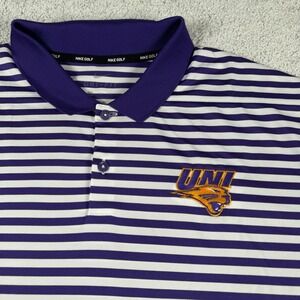 UNI Northern Iowa Panthers Golf Polo Shirt Mens 2XL Purple White Striped XXL